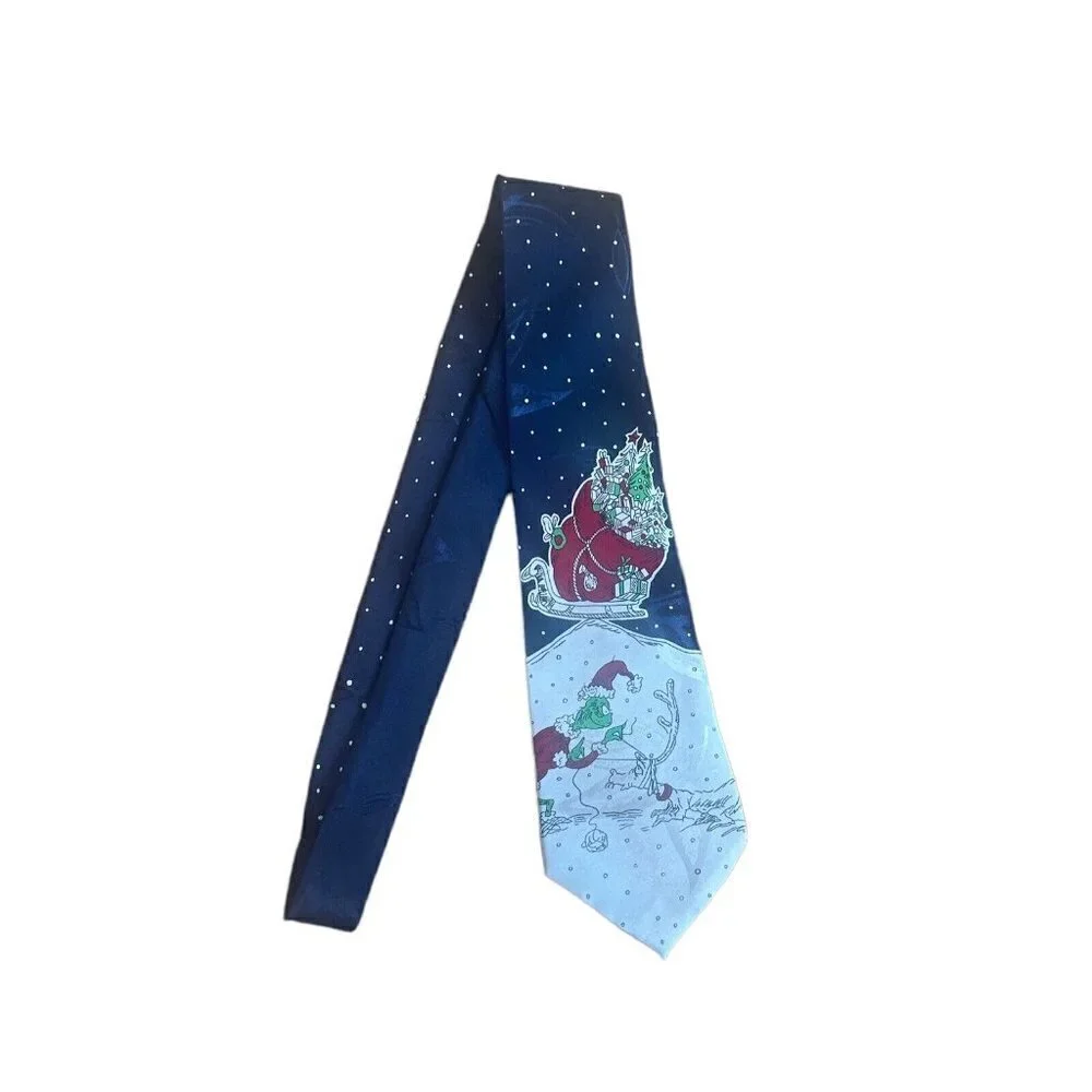 Dr Seuss Tie The Grinch Vintage Mens Necktie Silk Christmas 1996 Blue Korea